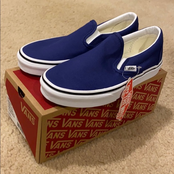 navy blue van slip ons